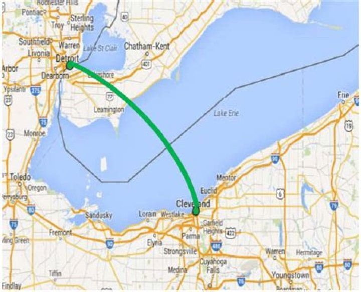 distance from cleveland to canada across lake erie