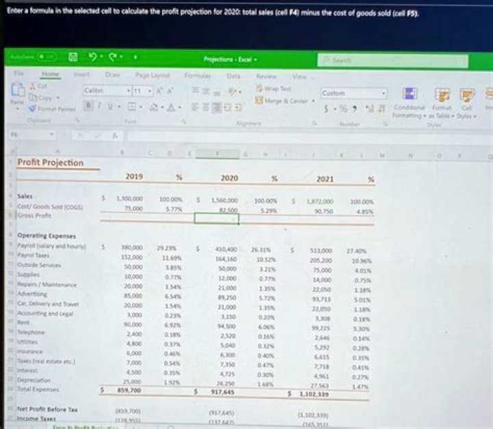 enter a formula in the selected cell to calculate the profit projection for 2017