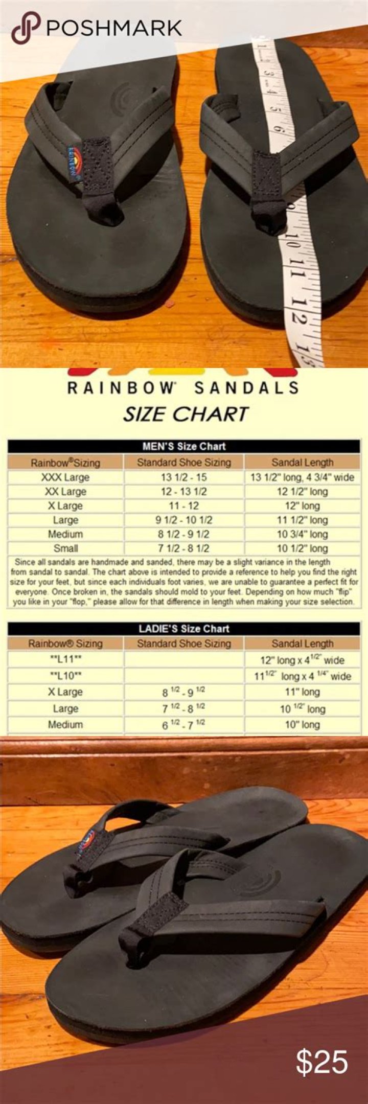 rainbow sandals size up or down